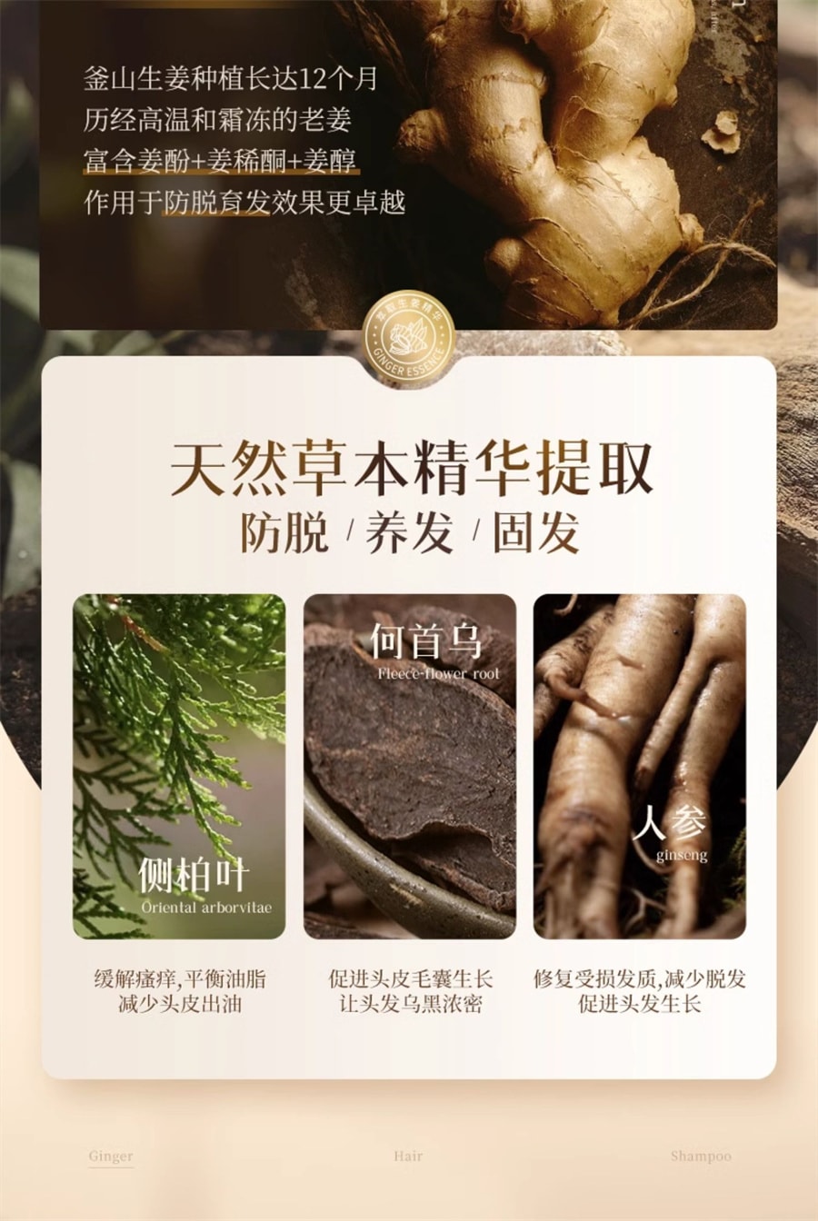 【中国直邮】韩方五谷 生姜防脱育发洗发水防脱固育发正品控油蓬松非生增发密男女露 500ml