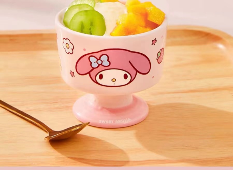 【中國直郵】MARSICA 三麗鷗陶瓷酸奶杯 高顏值可愛高腳杯 甜點布丁冰淇淋杯- 美樂蒂 1件丨*預計到達時間3-4週