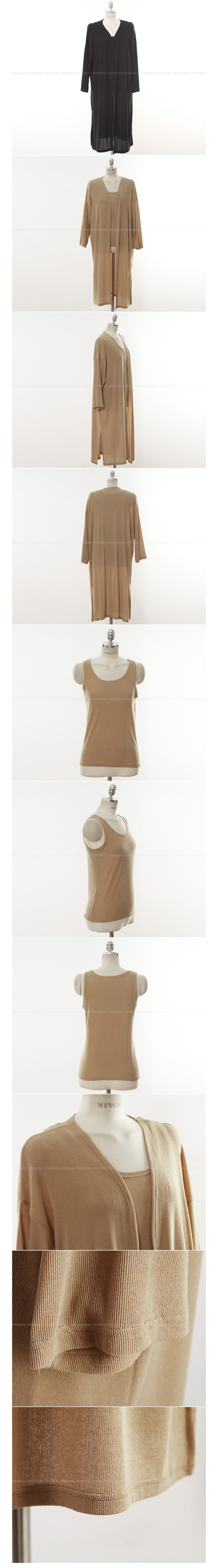 KOREA Open Front Long Cardigan+Tank Top 2 Pieces #Beige One Size(S-M) [Free Shipping]