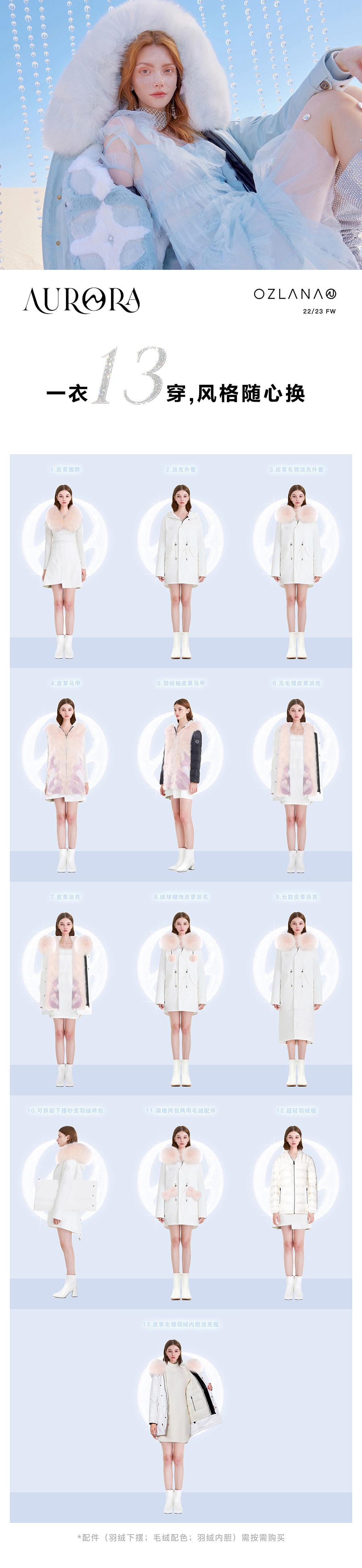 【中國直郵】【預售】OZLANA 冬季經典款皮草派克服皮毛一體皮草大衣 黑色+海鹽冰淇淋狐狸毛 XS 發貨需5-15工作日