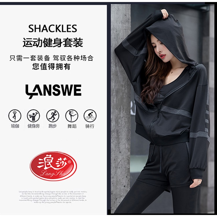 Langsha yoga suit 5PCS Premium Black Size L