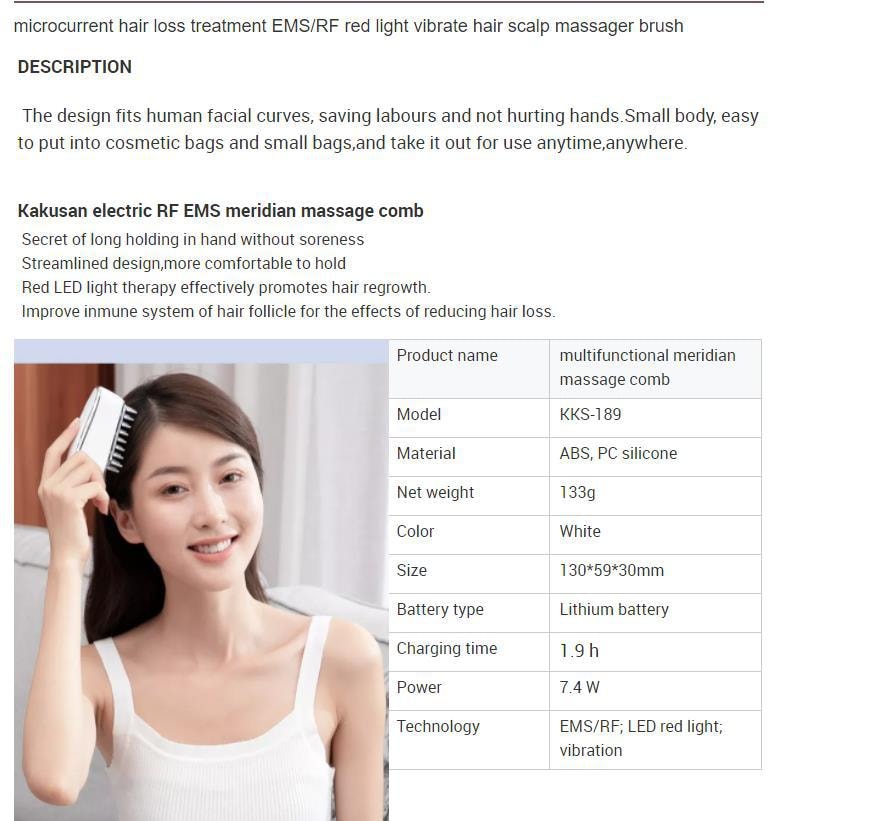 【疏通經絡 告別淤堵】KΛKUSΛN 多功能經絡按摩梳頭部臉部紅光導入梳 白色 1件