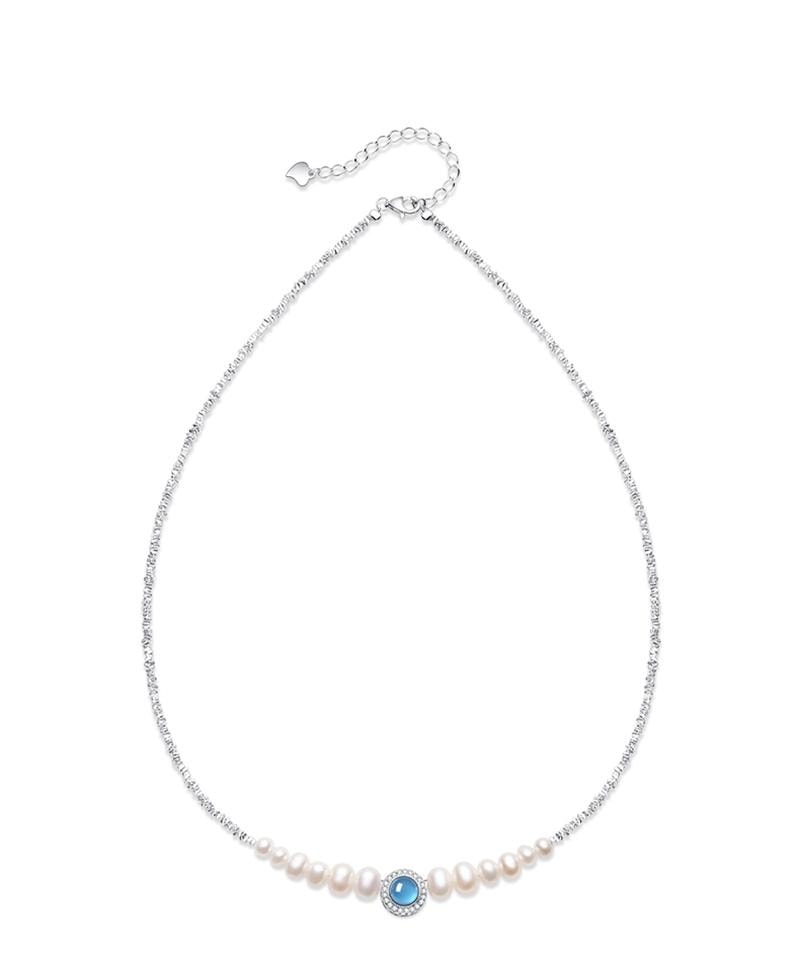 【中国直邮】 周大生 海洋之心珍珠项链女款碎银子S925纯银颈饰品 1条装