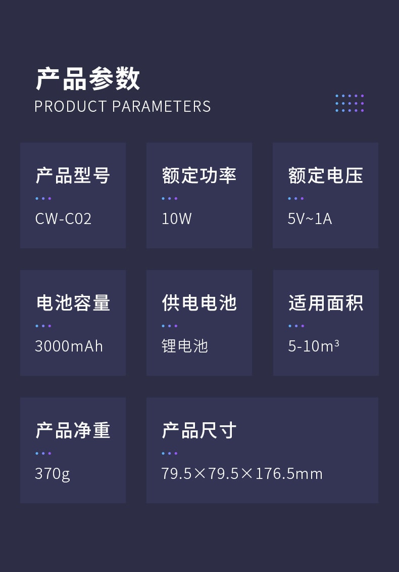 【中国直邮】EraClean世净 车载除味器除异味烟味车载空气净化器 紫灰色 CW-C02