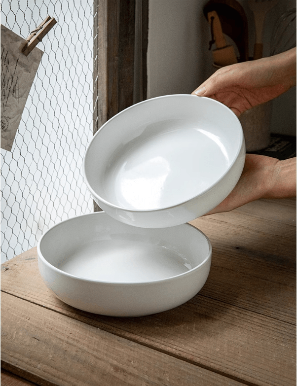 復古陶瓷8吋陶瓷碗菜碗沙拉碗泡麵碗霧面深盤微瑕#白色 1件入