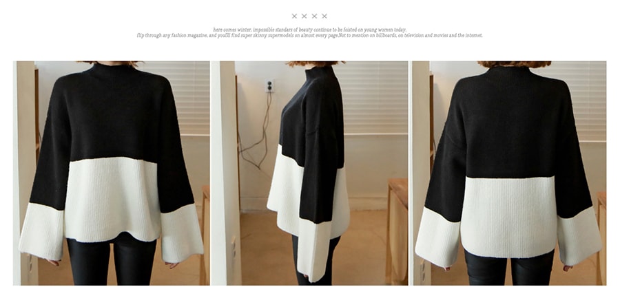[KOREA] Bell Sleeve Color-Block Sweater #Black&White One Size(Free) [Free Shipping]