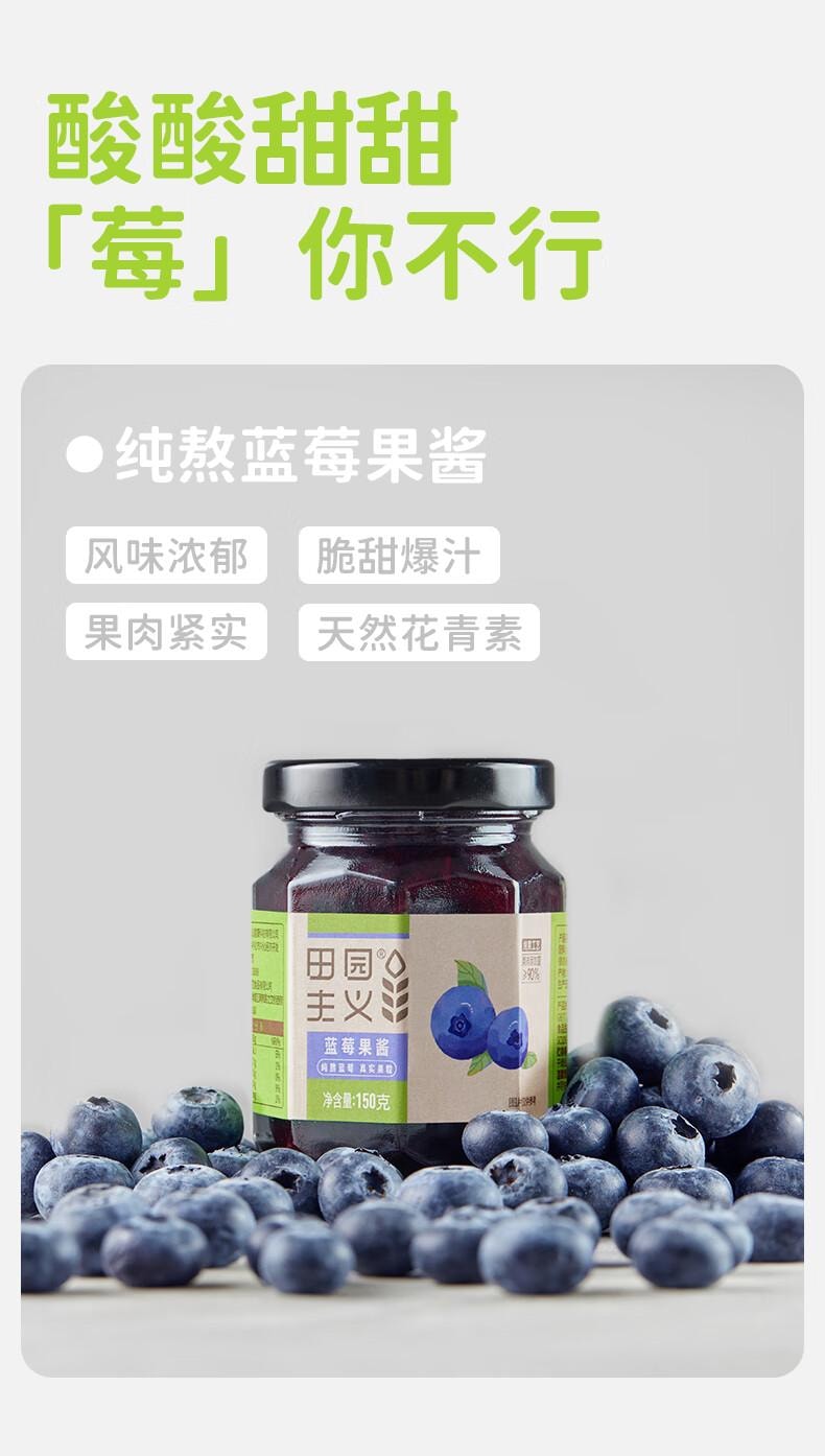 【中国直邮】 田园主义 纯熬蓝莓酱果酱宝宝儿童幼儿0脂无添加涂抹面包90%果肉早餐150g