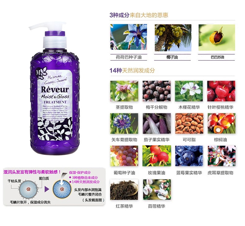 日本REVEUR 混合香养润保湿无硅护发素 500ml