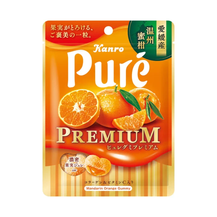 【日本直郵】KANRO甘樂 PURE 期間限定 果汁彈性軟糖 溫州橘子口味 54g