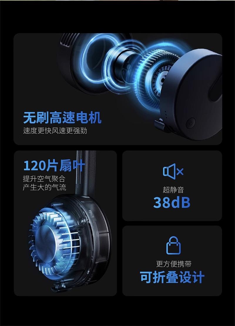 【中国直邮】  SOLONE 素乐小风扇usb可充电挂脖风扇静音随身便携 黑色 1个装