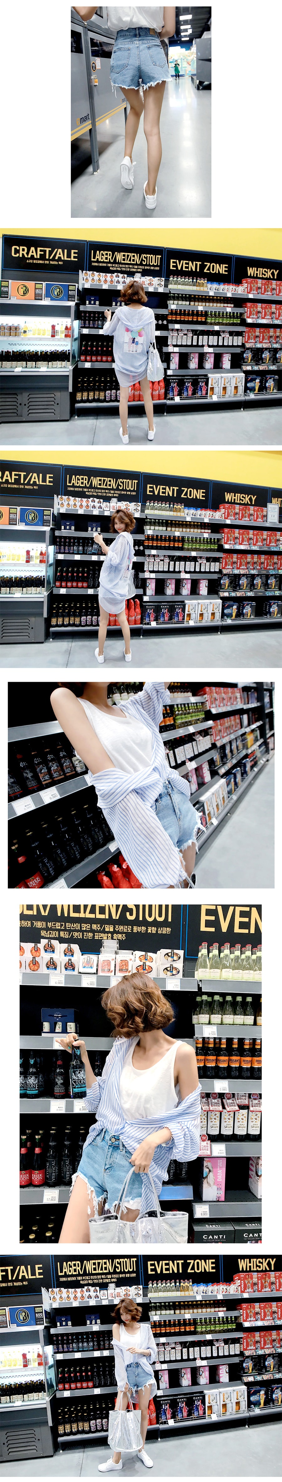 [KOREA] Frayed Hem High Rise Denim Shorts #Blue M(27-28) [Free Shipping]