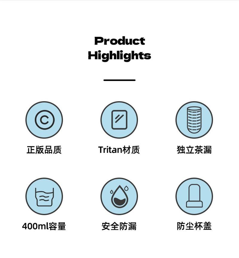 【中国直邮】日本 LINE FRIENDS 吸管杯耐热水杯便携水壶夏天喝水杯子 布朗熊-夏日蓝400ml 1个