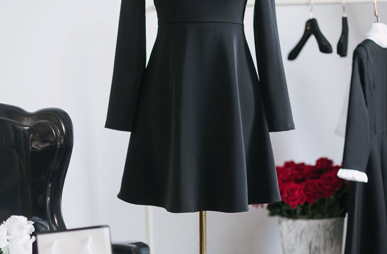 2018 Pre-fall Bow-tie Long Sleeve Dress Black/M