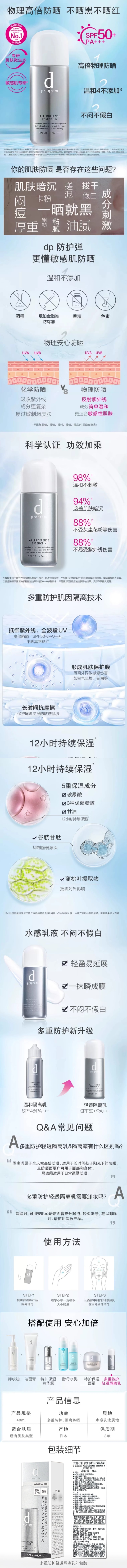 【日本直郵】日本 SHISEIDO資生堂 D PROGRAM 安肌心語 敏感肌物理防曬隔離小奶瓶 SPF50+ PA+++ 40ml