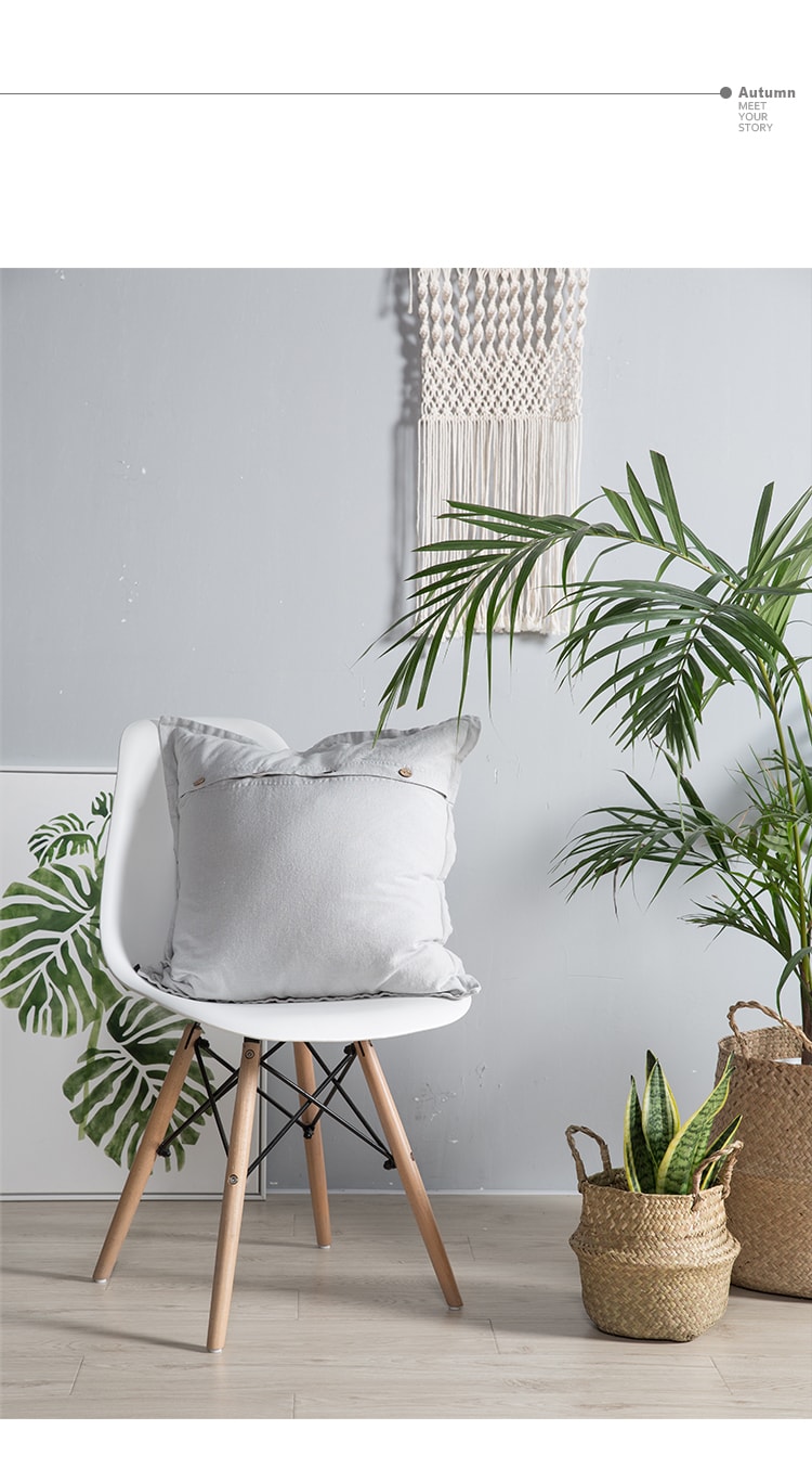 述物椰壳扣亚麻抱枕靠垫家用沙发客厅简约北欧靠枕床头抱枕套-米白