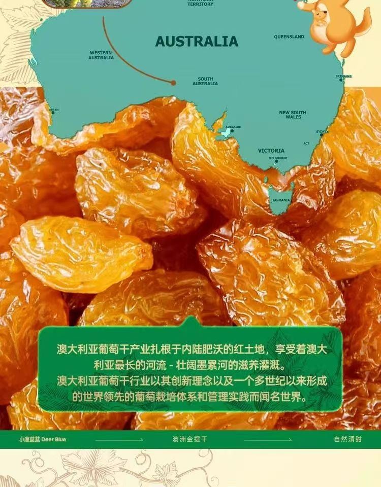  小鹿蓝蓝 金苏丹娜澳洲金提干 免洗葡萄干 果中精品 树上风干 无熏硫 70g 7小袋单独分装