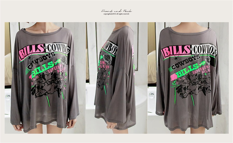 [KOREA] Graphic Loose T-Shirt #Charcoal One Size(Free) [免费配送]