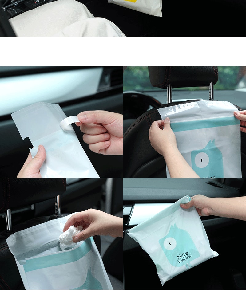 【中国直邮】鑫友  汽车车载垃圾袋垃圾桶粘贴式便携一次性清洁袋    浅蓝15个