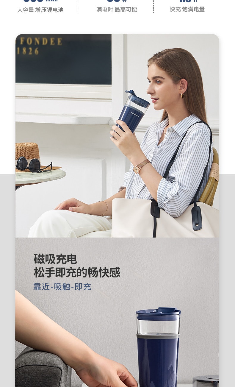 【中国直邮】摩飞 搅拌杯自动便携代餐搅拌杯健身运动水杯  椰奶白