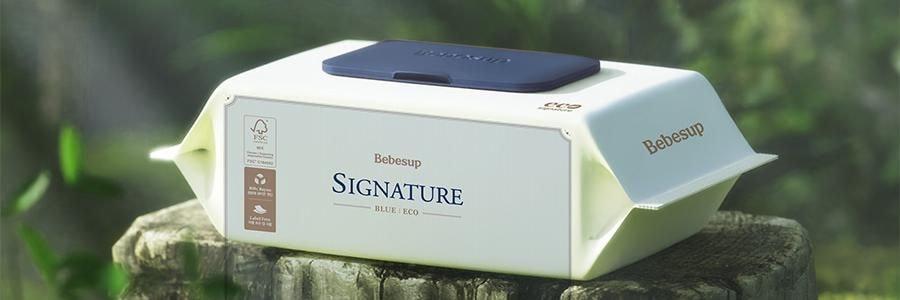 韓國BEBESUP SIGNATURE無酒精帶蓋濕紙巾 寶寶嬰兒可用 70 抽 Blue ECO系列 200x180mm