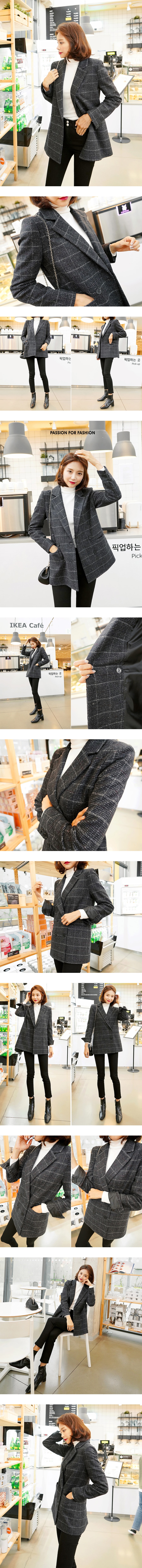 【韩国直邮】 WINGS 韩国格子布夹克女西装外套 #黑色 L(40)