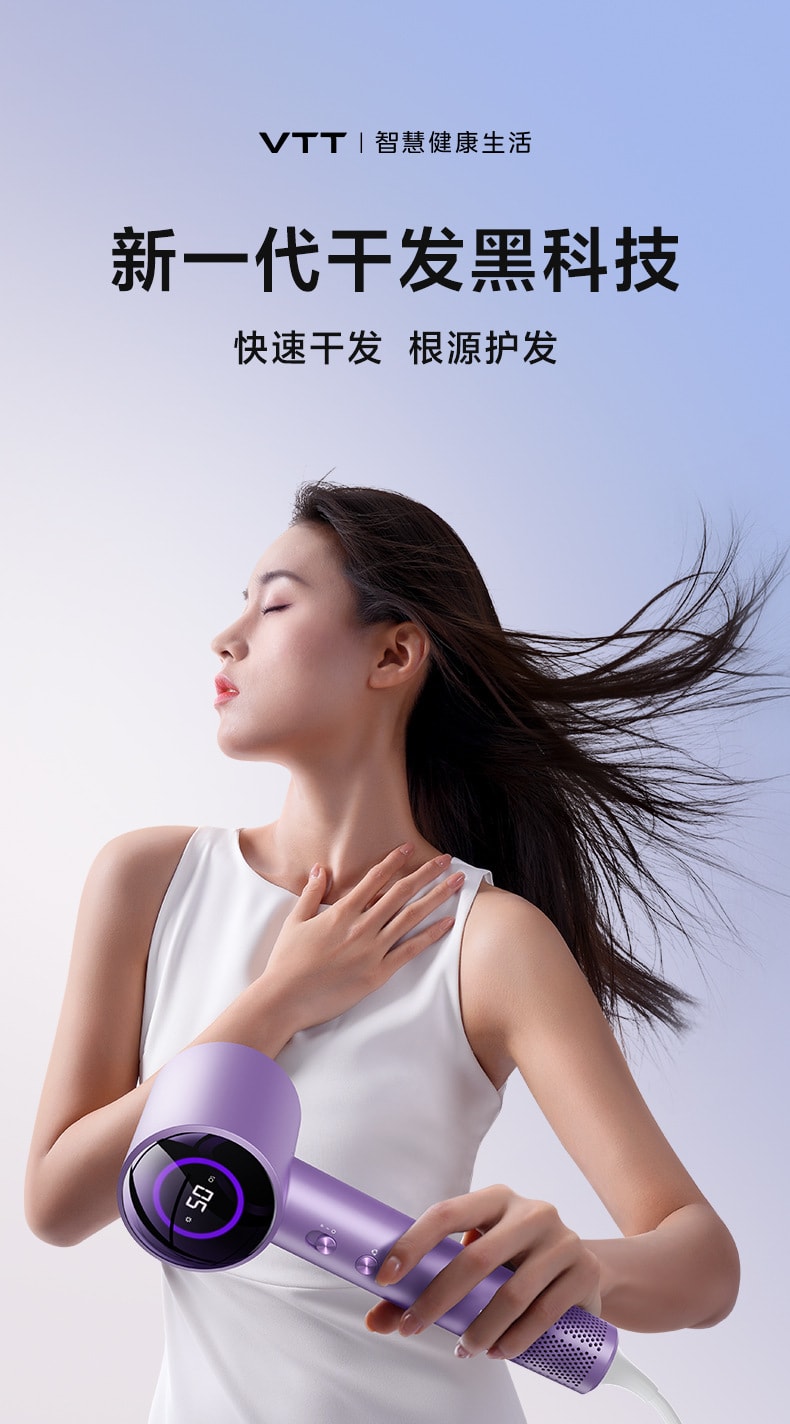 【中国直邮】VTT  110V美规高速吹风机大风力吹风筒电吹风家用负离子吹风机  灰色