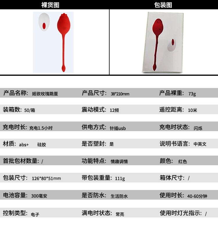 【中國直郵】姬欲 女用無線多頻震動跳蛋成人情趣用品 紅色款