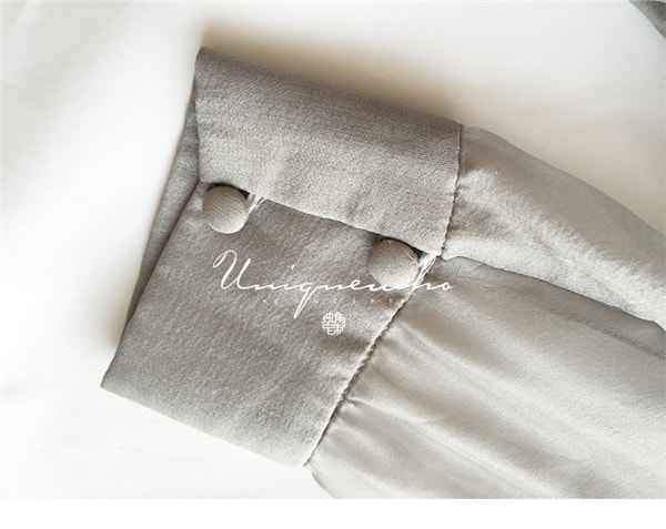 Elegant Gray Silk Imitation Long Sleeve Pleated Dress XS