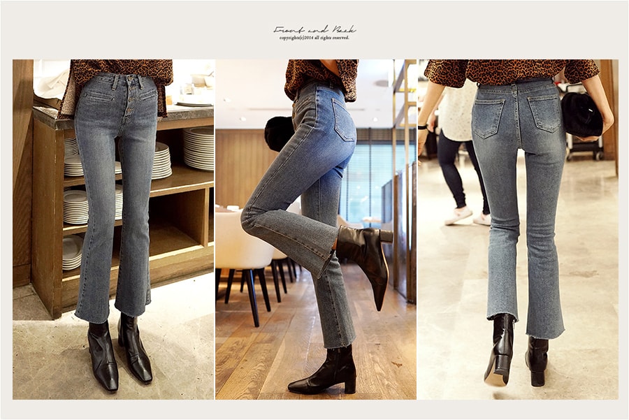 WINGS High Rise Cropped Boot-Cut Jeans #Blue L(29-30)