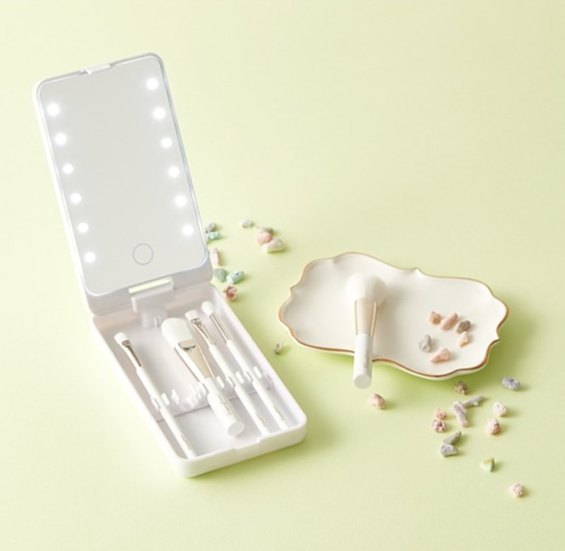 【日本直郵】日本FRANCFRANC 限定款化妝刷5個組合 LED鏡子收納盒