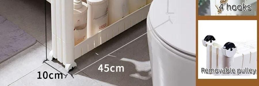 3層邊縫櫃夾縫櫃子 縫隙收納櫃 附輪子掛鉤 45×10×73cm