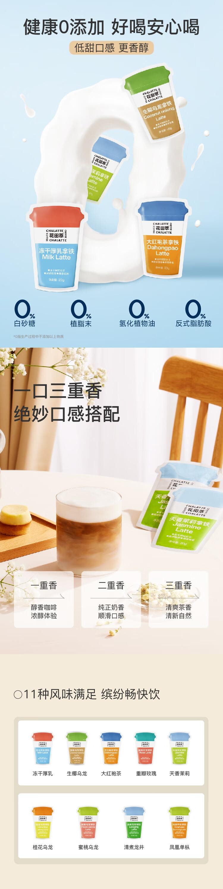 【中國直郵】 花田萃 桂花烏龍拿鐵 精品 即溶咖啡粉 冷萃 凍乾 濃縮茶咖 1盒 辦公室 提神