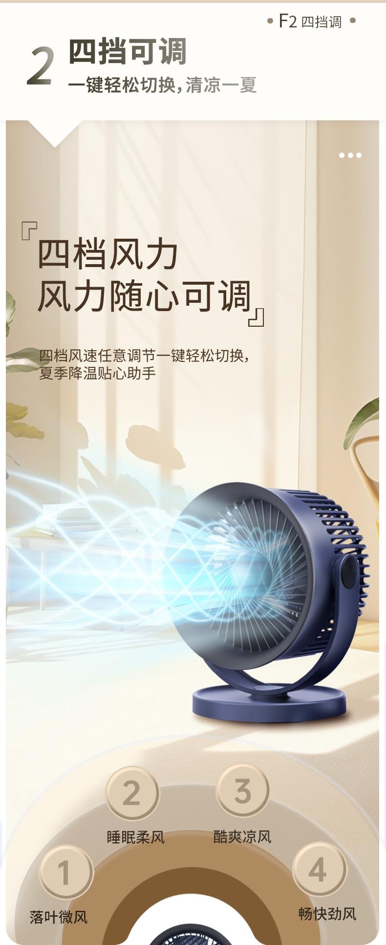 【一扇两用】ZAIWAN 在玩 桌面壁挂二合一双螺旋聚流风道超静音小型usb充电小风扇  皓月白(1件)