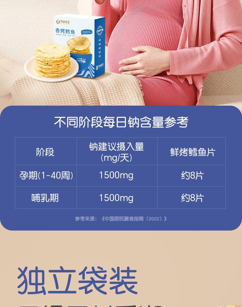 【中國直郵】 孕味食足 烤鱈魚片孕婦可吃零食高蛋白營養休閒懷孕食品海鮮烤魚片80g/盒