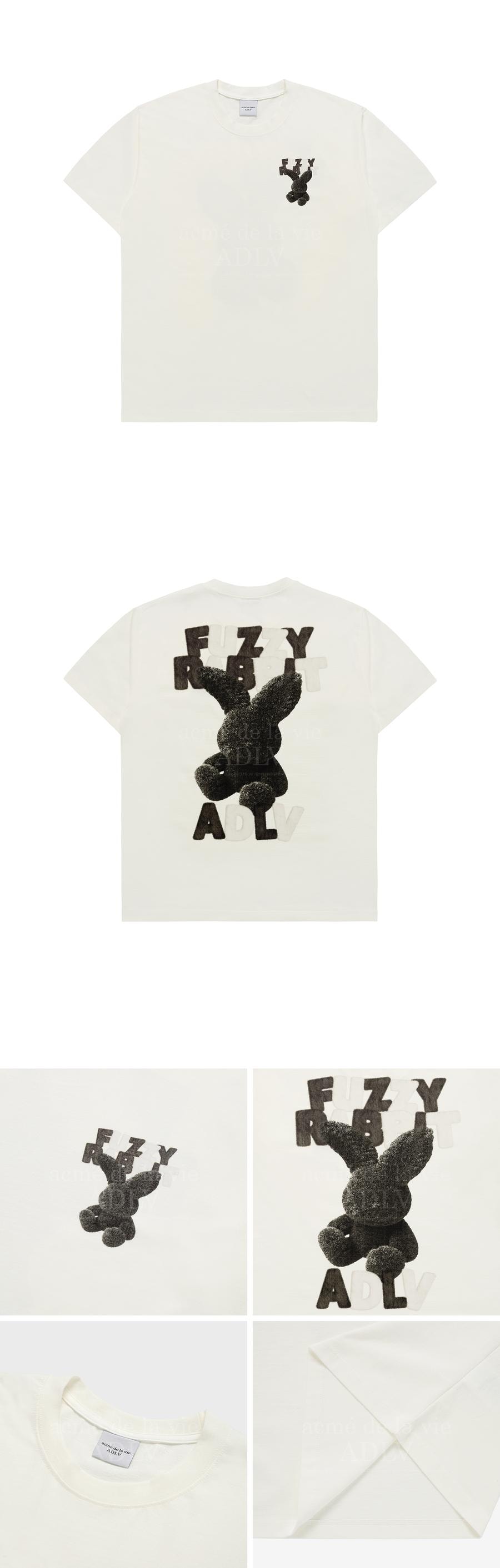 【韩国直邮】 韩国 acmé de la vie ADLV 毛绒字体兔短袖T恤 奶油色 1