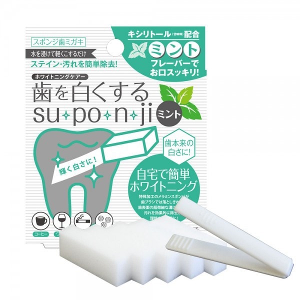 日本 MYMIU SUPONJI 专利美白牙海绵 #綠色 - 薄荷味 美白海绵5块+专用镊子1个