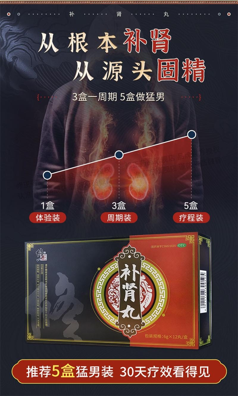 【中国直邮】 修正 补肾丸 补肾固精强肾阳痿早泄中补肾药壮阳6g*12丸/盒