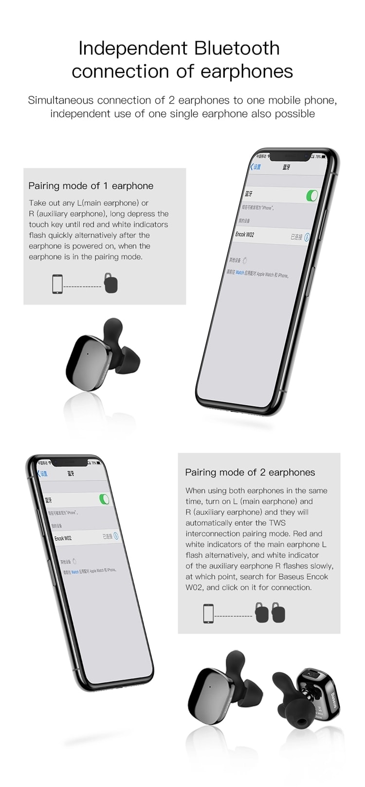 【中国直邮】简微娜2019 无线入耳式耳机带有Mic Hi-Fi立体声免提商务耳机