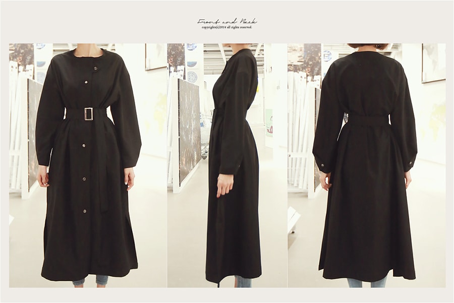 WINGS Side Slit Collarless Trench Coat #Black One Size(Free)