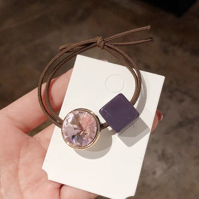 selected girl's hair rings ins hollow simple geometry lovely hair rope headdress #Purple diamond crystal