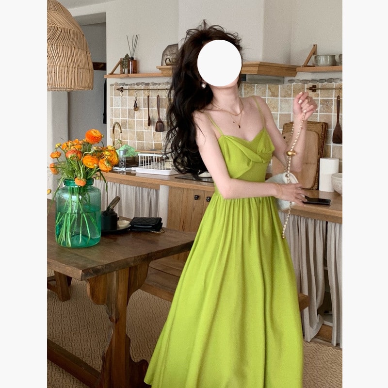 【中国直邮】爪哇岛 夏季新品 印花双色连衣裙 M码 绿色款