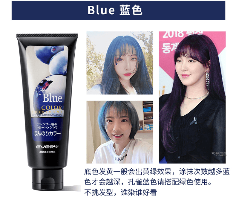 日本 ANNA DONNA EVERY 锁色变色护发素 染发膏 蓝色 160g