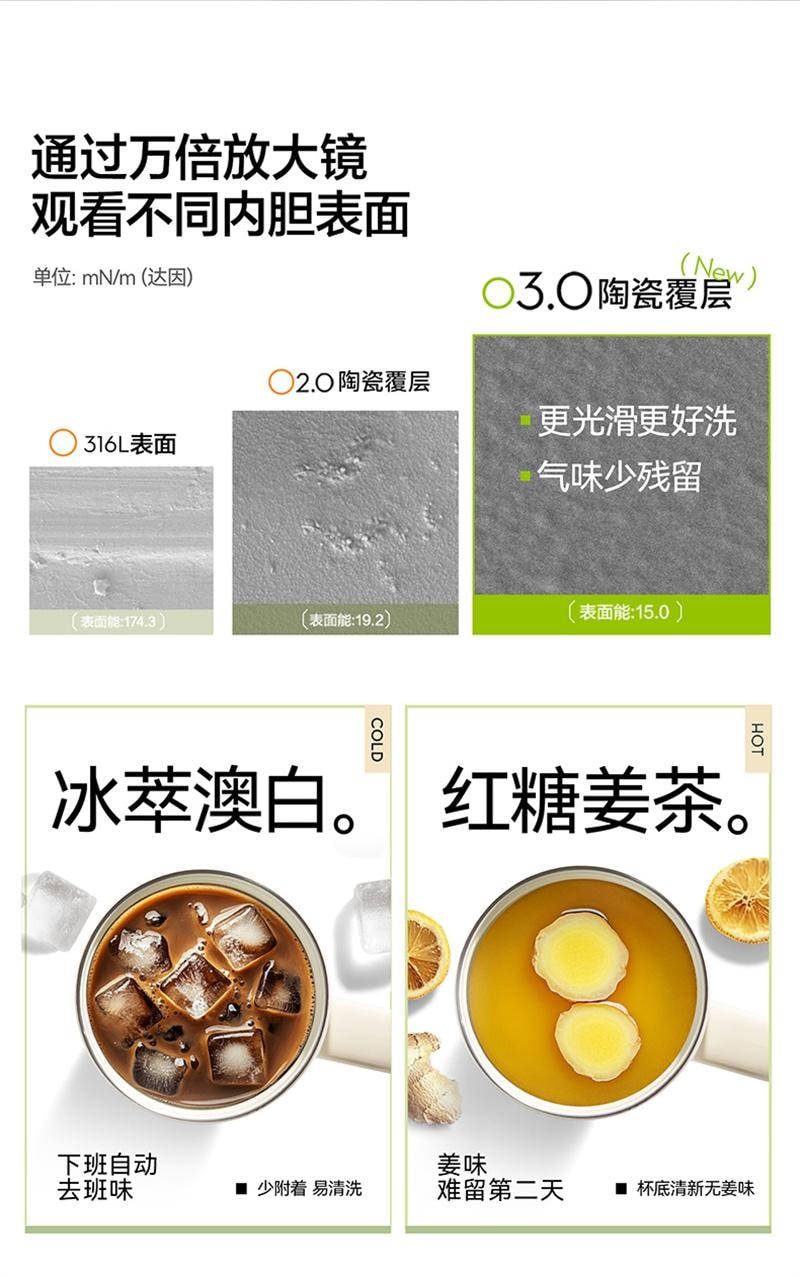 【中國直郵】 蘇泊爾 冰霸杯陶瓷雙飲保冷保溫杯大容量吸管杯陶瓷內膽 林間綠 1.2L 1個裝