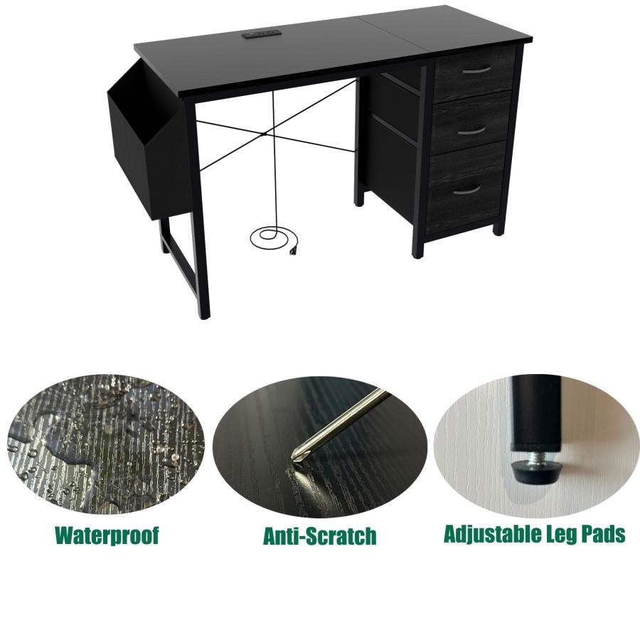 【美國直郵】 美國 hiorin 帶電源插座桌子黑色 1個 易於組裝 軍事化收納矩陣 快裝免工具革命