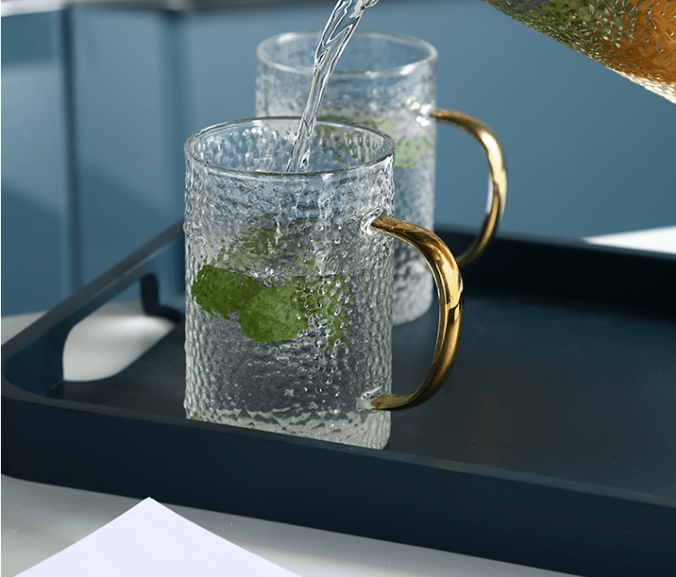 【中国直邮】简微娜 2019 耐高温锤纹玻璃杯带把手杯子 透明#1件