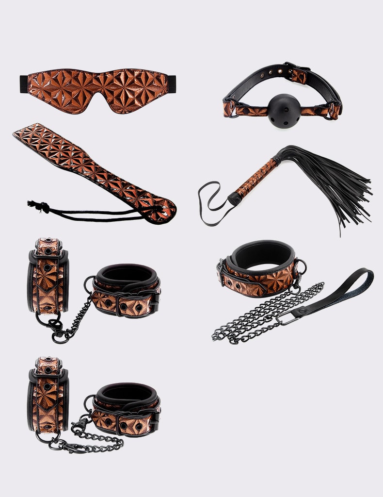 【中国直邮】BEING FETISH 新品 SM组合套装 8件套-棕色 成人必备用品