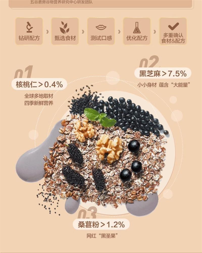 【中国直邮】 五谷磨房 核桃黑芝麻糊桑葚代餐粥546g/瓶 代餐粉懒人营养早餐速食饱腹