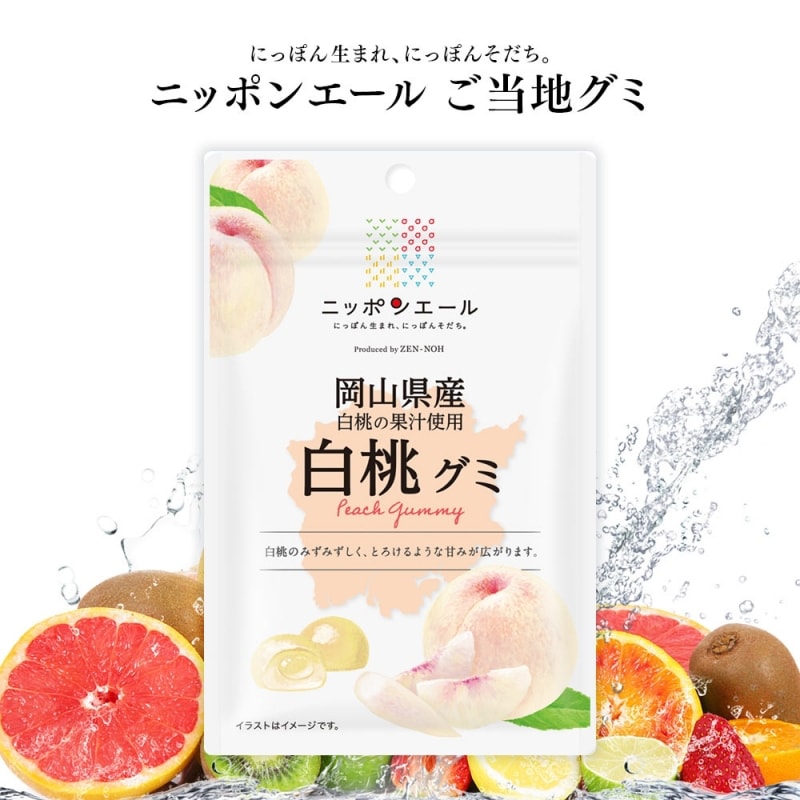 【日本直郵】日本全國農協 各地巡迴 純天然果醬 岡山產白桃果汁爆漿軟糖 40g