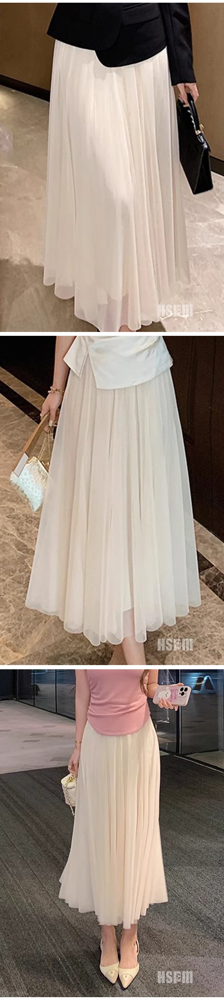 【中国直邮】HSPM 新款新中式纱网拼接A字半身裙 杏色 S