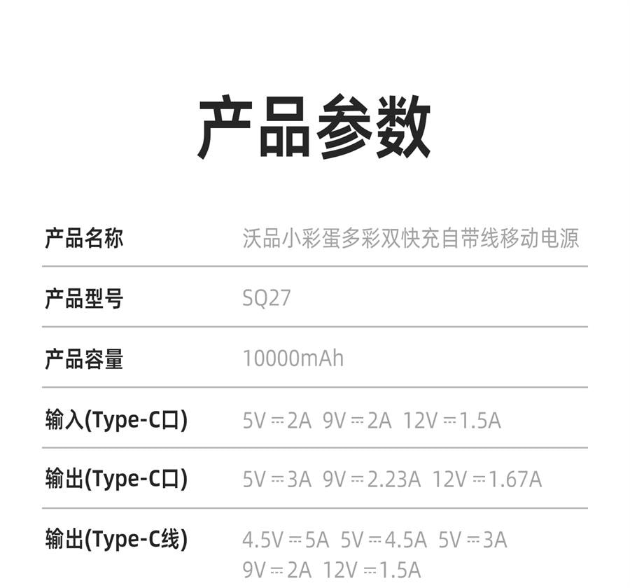 【中國直郵】 沃品 行動電源自帶線大容量快充小巧便攜上飛機適用iPhone16蘋果華為小米專用行動電源小彩蛋 10000mAh 蜜桃粉